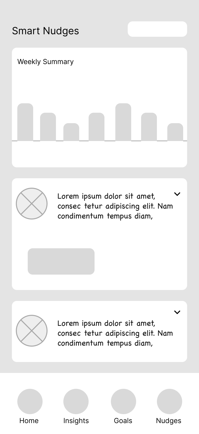 Low-fidelity wireframe of the Smart Nudges screen