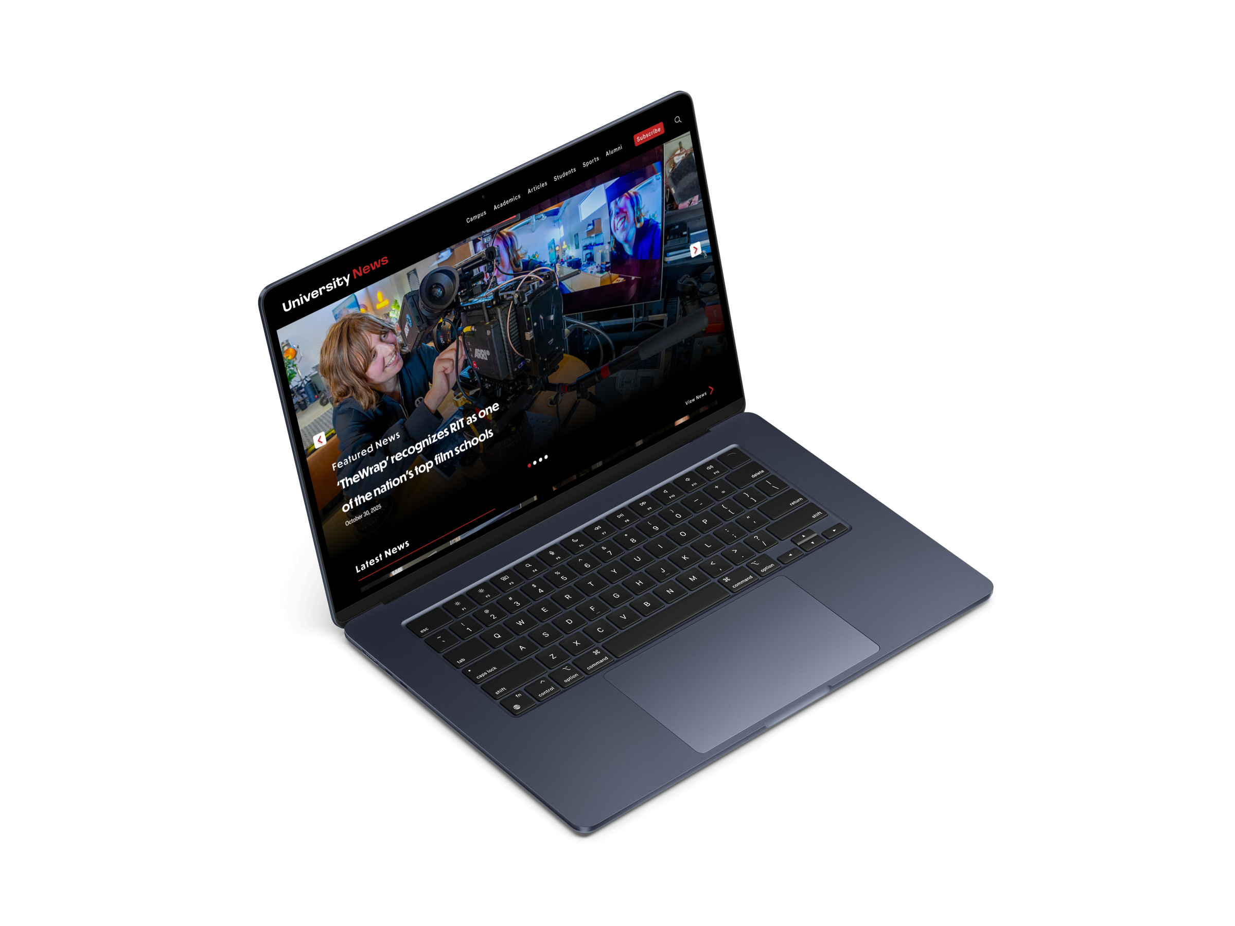 RIT News redesign shown on a MacBook