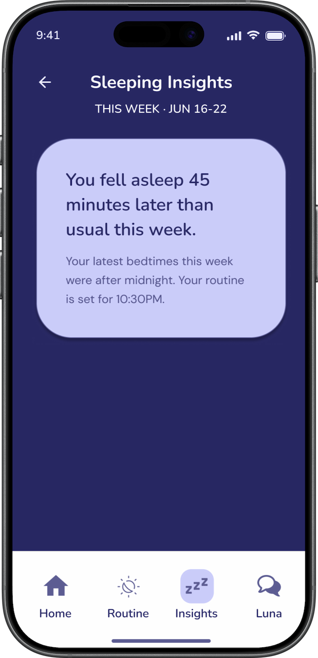 Somna Sleep Insights screen