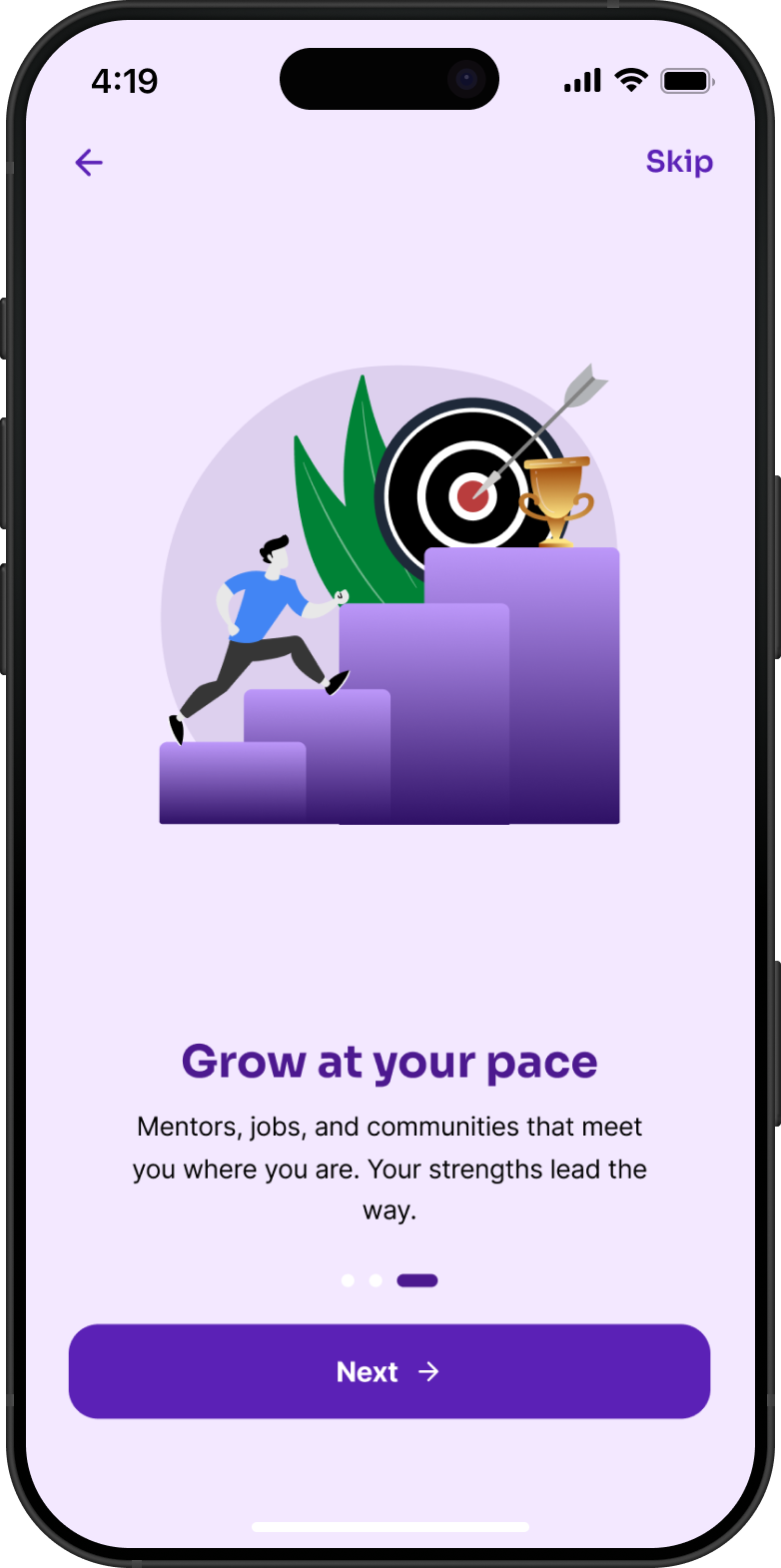 Grow at your pace, mentors, jobs, and communities that meet you where you are